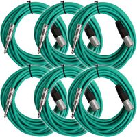 Seismic Audio - SATRXL-M25Green-6Pack - 6 Pack of 25 Ft XLR Male to 1/4" TRS Patch Cable Snake Cords Balanced - Green