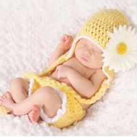 Baby Girls Newborn Sunflower Knit Crochet Clothes Beanie Hat Outfit Photo Props