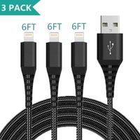 iPhone Charger Cable MFi Certified Lightning Cable Giom 3 Pack [6FT/6FT/6FT] Nylon Braided Fast Long Cords iPhone Charging Cable Compatible iPhone Xs/Max/X/8 Plus/8/7/7P/iPad/iPod Black