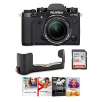 Fujifilm X-T3 Mirrorless Digital Camera with 18-55mm Lens (Black) w/Leather Case, 128GB Memory Card + Photo & Video Editing Software