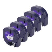 5-Pack Replace DYMO LetraTag Refills 91331 S0721660 Black on White Plastic Label Tape Compatible with DYMO LetraTag Label Maker LT100H LT100T QX50, 1/2 Inch x 13 Feet 12mm x 4m