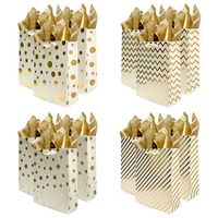 UNIQOOO 12Pcs Premium Assorted Gold Metallic Foil Gift Bags Bulk, 12 Sheets Gold Tissue Paper, For Gift Bag Box, Gift Wrapping Birthday Party Favors, Wedding Thank You Paper Bag, Large 12.5x10.5x4Inch