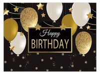 Allenjoy 8x6ft Polyester Black and Gold Balloons Happy Birthday Backdrop Golden Glittering Sparkling Stars Men Women 50th Bday Party Banner Wall Decorations Background Photo Booth Props