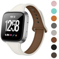DAIKA Leather Bands Compatible with Fitbit Versa/Versa 2/Versa Lite for Women Men Slim Soft Replacement Strap for Fitbit Versa Smart Watch(S/5.5"-6.8",Beige White)