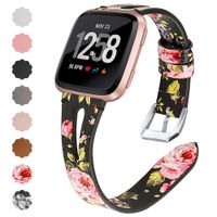 QIBOX Compatible with Fitbit Versa Bands, Soft Women Men Leather Bracelet Wristband Accessories Strap Compatible with Fitbit Versa Lite/Versa SE