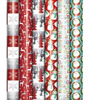 Bundle of 6 Rolls of Christmas Holiday Foil Gift Wrapping Paper, Traditional Xmas Wrap