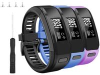 HSWAI Compatible Bands Replacement for Garmin Vivosmart HR,Soft Silicone with Metal Buckle Wristband for Garmin Vivosmart HR(Black&Blue&Violet)