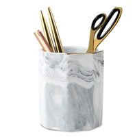WAVEYU Pen Holder, Stand for Desk Marble Pattern Pencil Cup for Girls Kids Durable Ceramic Desk Organizer Makeup Brush Holder Ideal Gift for Office, Classroom, Home, Gray Marble