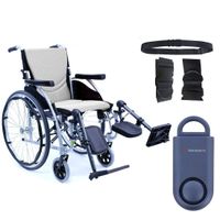 Karman S-Ergo 115 Ultra Lightweight Ergonomic Wheelchair | Seat Size 20" X 17" | Upgraded to Elevating Legrests | Fixed Wheels in Silver & Free 130 dB Matte Blue Safety Alarm! + Black Belt!