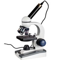 AmScope M150B-E Digital Compound Monocular Microscope, WF10x and WF20x Eyepieces, 40x-800x Magnification, LED Illumination, Brightfield, Single-Lens Condenser, Coaxial Coarse and Fine Focus, Plain Stage, 110V, Includes 0.3MP Camera and Software