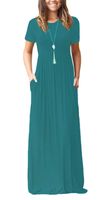 VIISHOW Women's Short Sleeve Loose Plain Maxi Dresses Plus Size Casual Long Dresses with Pockets（Acid Blue,3XL）