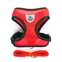 Soft Mesh Dog Harness Vest, Medium Dog Harness, Night Reflective Adjustable Mesh Harness with Padded Vest and Leash（Red）