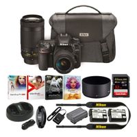 Nikon D7500 DSLR Camera with 18-55mm and 70-300 VR Lenses Kit with 32GB Pro Card and Battery Bundle