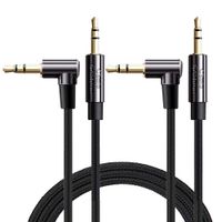 Audio Cable,CableCreation [2-Pack 6FT] 3.5mm Right Angle Male to Male Auxiliary Stereo HiFi Cable with Silver-Plating Copper Core Compatible with Car, iPhones,Tablets,24K Gold Plated, Black