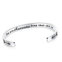 SAM & LORI Inspirational Cuff Bracelet Bangle Motivational Mantra Quote Stainless Steel Engraved Best Friend Sister (You are awesome keep that Sht up)