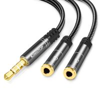 Headset Splitter Adapter KINGTOP 3.5mm Audio Stereo Y Splitter Cable Male to 2 Port 3.5mm Female for Earphone Compatible for iPhone,Samsung, LG,Tablets,MP3 Players (1Pack)