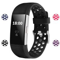 iGK Silicone Replacement Bands Compatible for Fitbit Charge 2, Adjustable Breathable Sport Strap Smartwatch Fitness Wristband with Air Holes All Black Small