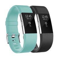 Fundro Replacement Bands Compatible with Fitbit Charge, 2 Pack Soft Accessory Replacement Wristband Strap Classic Large Small Band for Fitbit Charge 2 (Black/Teal, Small (5.5"-6.7"))