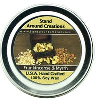 Premium 100% All Natural Soy Wax Aromatherapy Candle - 2 oz. Tin: Frankincense And Myrrh: An irresistible blend of bergamot, patchouli, sandalwood, myrrh as well as many other essential oils. Naturally Strong, Highly Scented.