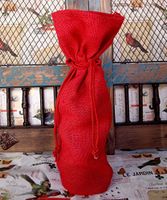 AK-Trading - Pack of 5 - Single Bottle Jute Burlap Wine Bags with Drawstring Closure Natural Color Size 6"W x 15"H x 3.5" Gusset Bottle Wine Carry Bag Eco-Friendly Reusable Bag (Red)