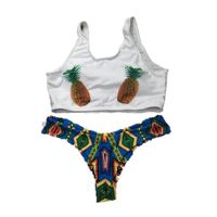 Bokeley Women Push up Padded Bikini Swimsuit Pineapple Print Bathing Suit Swimwear (L)