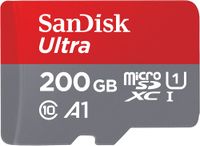 SanDisk 200GB Ultra microSDXC UHS-I Memory Card with Adapter - 100MB/s, C10, U1, Full HD, A1, Micro SD Card - SDSQUAR-200G-GN6MA
