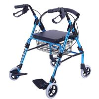wheelchair Folding Rollator 4 Wheel Medical Rolling Walker with Storage - Capacity Heavy Duty Old Shopping Cart, Elderly Trolley, Travel Foldable Chair