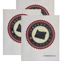 SWEDEdishcloths Swedish Dishcloth Set of 3 Each Swedish Dishcloth Badge Design - Oregon | Eco Friendly Cleaning Absorbent Cloth Eco Friendly Cleaning Wipes