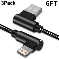 Lightning Cable 6 FT iPhone Charger 90 Degree Braided iPhone Cable Charging&Syncing Cord Compatible with iPhoneX/XS/XSmax/XR/8/7/6/iPad(Black,6ft)
