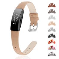 GVFM Band Compatible with Fitbit Inspire Bands/Inspire HR Band, Genuine Leather Slim Soft Strap Wristbands Accessories Replacement for Fitbit Inspire Fitness Tracker S(5.5"-6.7"), Light Brown