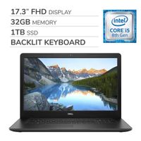 Dell Inspiron 17 3780 2019 Premium 17.3" FHD Laptop Notebook Computer, 4-Core Intel i5-8265U 1.6 GHz, 32GB RAM, 1TB SSD, Backlit Keyboard, DVD, Webcam, Bluetooth, Wi-Fi, HDMI, Windows 10