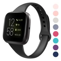 DYKEISS Sport Slim Silicone Band Compatible with Fitbit Versa/Versa Lite Edition, Thin Soft Narrow Silicone Replacement Strap Wristband Accessory for Fitbit Versa Smart Watch (Small, Black)