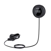 AUKEY FM Transmitter Bluetooth, Wireless Car Kit with Handsfree Calling and Flush Fit Dual Port 4.8A Car Charger for Mobile Audio Devices.