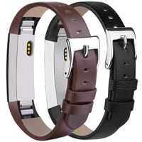 Tobfit Compatible for Fitbit Alta HR and Alta Leather Replacement Bands [2 Pack], Black, Coffee Brown, 5.5''-8.1''