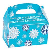 Religious Snowflake Treat Boxes (12 Pack) Cardboard. 6" x 3 1/2" x 5 1/2"