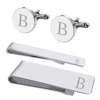 BodyJ4You 4PC Cufflinks Tie Bar Money Clip Button Shirt Personalized Initials Letter B Gift Set