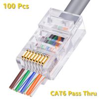 Yankok [Cat6 Pass Through Connectors] Gold Plated Cat6 RJ45 Modular Plugs 100 Pcs Per Jar - Easy and Fast Termination - (Unshielded, Jar Pack, 100/Jar) YKNC006FU