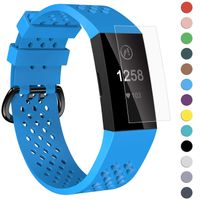 Velavior Breathable Bands for Fitbit Charge 3/ Charge3 SE, Waterproof Silicone Sports Band with Air Holes, Adjustable Replacement Wristbands for Women Men Small Large (Small, Sky Blue)