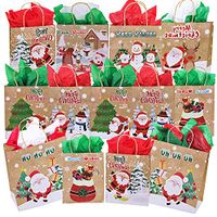 13 Pcs Christmas Holiday Party Gift Bags Favor Bags Treats Bags Goodie Bags Gift Wrapping Ornament Snowman Reindeer Santa Owl Sock Tree Bear Penguin Rustic Kraft Gift Bags