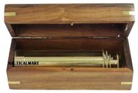 15" Solid Brass Handheld Telescope with Wooden Box - 12x Magnification