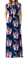 VIISHOW Women's Short Sleeve Floral Dress Loose Plain Maxi Dresses Casual Long Dresses with Pockets(Floral Navy Blue XL)