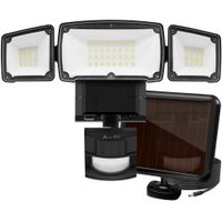 Solar Lights Outdoor, AmeriTop Super Bright LED Solar Motion Sensor Lights with Wide Angle Illumination; 1500LM 6000K, 3 Adjustable Heads, IP65 Waterproof Outdoor Security Lighting (Black)
