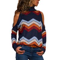 iZHH Spring Summer Women Fashion Cold Shoulder Blouse Geometric Floral Print Jumper Ladies Top Shirts(Navy,S)