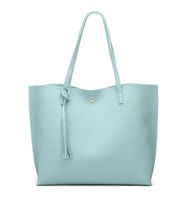 Women's Soft Faux Leather Tote Shoulder Bag from Dreubea, Big Capacity Tassel Handbag Light Blue