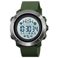 Tonnier Smart Watch Compass Pedometer Bluetooth LED Display Heart Rate Calories Clock for iOS and Android with Silicone Band ArmyGreen