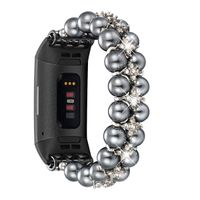 fastgo Compatible with Fitbit Charge 3/Charge 3 SE Band, Handpicked Artificial Pearl Elastic Jewelry Glitter Bracelet Dressy Replacement Strap Small Large Wristband for Women Girls (Black)