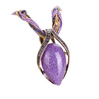 Challyhope Fashion Retro Bohemian Turquoise Stone Pendant Collar Statement Chunky Necklaces Rhinestone Gem Jewelry for Women Beach Hawaii (Purple)