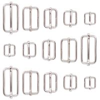 Swpeet 100 Pcs Metal Rectangle Adjuster Triglides Slides Buckle, Roller Pin Buckles Slider Strap Adjuster for Belt Bags DIY Accessories - 13mm / 15mm / 20mm / 25mm/ 35mm