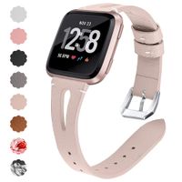 QIBOX Compatible Fitbit Versa Bands for Women, Genuine Leather Quick Release Watch Band with Stainless Steel Buckle Wristband Strap Bracelet for Fitbit Versa Smartwatch