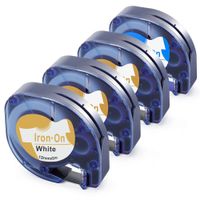 4-Pack Replace DYMO LT Iron-On Fabric Labels 18771 Black Print on White Plus 18775 Blue Print on White 1/2 inch for DYMO LetraTag Label Makers LT-100H LT-100T LT-110T QX 50 XR XM 2000 Plus